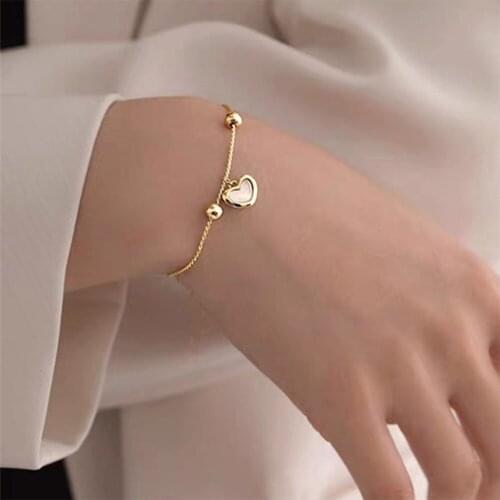 Hot Sale Kpop Gold Color Heart pendant Cube Chain Bracelet Women Adjustable Stainless Steel Bracelet Friendship Jewelry