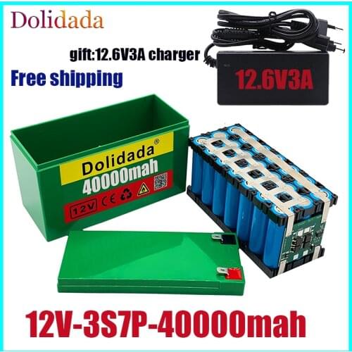 New12V40Ah 3S7P 18650 lithium battery pack+12.6V 3A charger, built-in 40Ah high current BMS, used for sprayer, 12V power supply