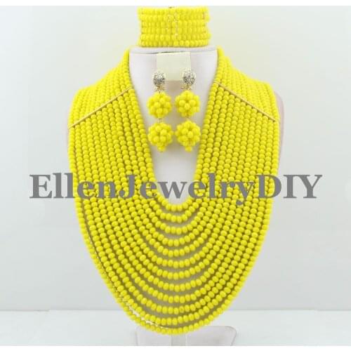 Best African Beads Jewelry Set Nigerian Party African Yellow Jewelry Sets Crystal Beads Jewelry Sets W10132