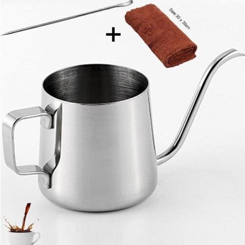 Stainless Steel 350ml/12oz Small Pour Over Coffee Kettle Long Narrow Spout Coffee Pot Towel Garland Needle