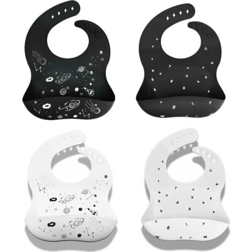 Cute Cartoon Print Baby Bibs Waterproof Soft Silicone Baby Feeding Stuff Dinosaur Pattern Kids Girl Boy Adjustable Children Bib