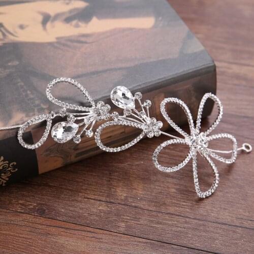 Fashion Flower Crystal Headband Silver Tiaras Hairband Bride Wedding Hair Accessories Luxury Rhinestone Women Hair Jewelry