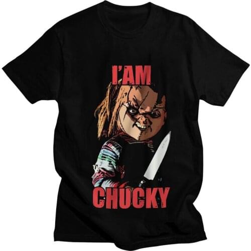 I'am Chucky Doll T-shirt Men Graphic T Shirt Short Sleeve Cotton Halloween Film Horror Movie Urban Tee Top Gift