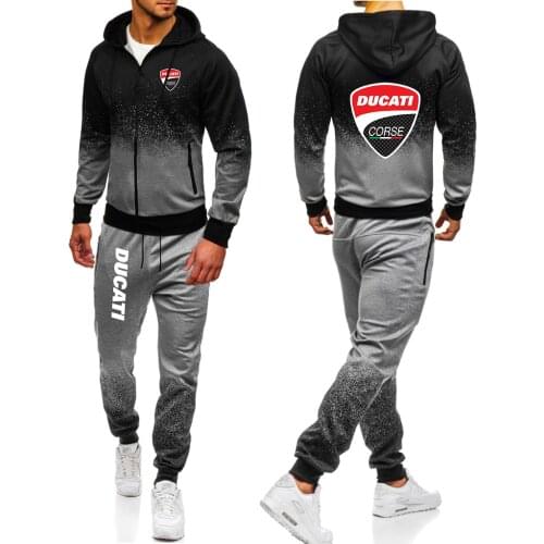 Mens New Brand Print Ducati Logo Set Harajuku Jackets Sport Suits Hip Hop Male Gradient Hoodies Mans Popular Casual Sweat