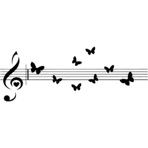 Music Notes Beautiful Butterfly Car Decals Fashion Decorative Decals Personalized Pvc Waterproof Decals Black/white, 19cm*7cm