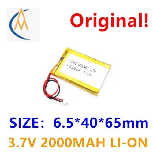 New full capacity 3.7V polymer lithium battery 654065 2000mAh GPS mobile power / equipment / line navigator speaker