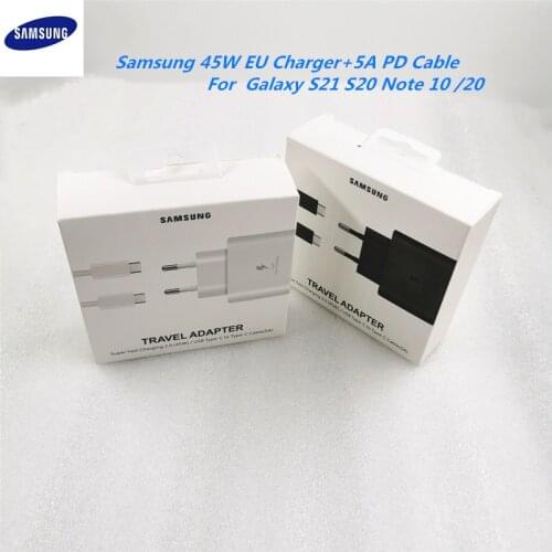 Original Samsung Galaxy S21 Ultra Note 10 20 + PD Fast Charging Plug and 5A Cable 45W USB Wall Charger Adapter For A52 A72 A51