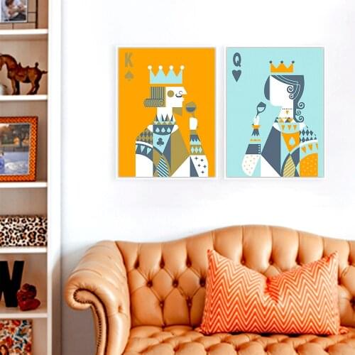 Poker King Queen Minimalist Love Couple Hipster Art Print Poster Abstract Wall Picture Canvas Painting No Framed Room Home Decor