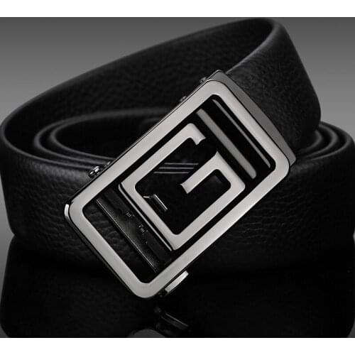 MartinPOLO Mens Belt Genuine Buckle Mens Belts Cow Leather Men 3.5cm Width Casual Automatic Buckle Belt Business MP04101P