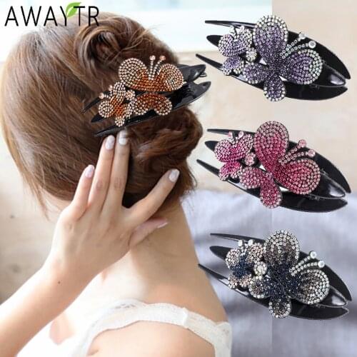Fashion Butterfly Crystal Barrettes Hair Claw Rhinestone Hairpins Hollow Heart Hairclips Woman Clips Hair Accessories Headbands