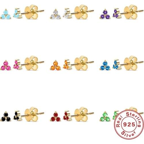 Canner 925 Sterling Silver Earrings For Women Geometric Clover Colored Zircon Piercing kolczyki damskie Pendientes Plata 925