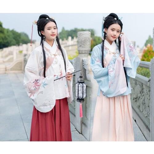 Womens classic improved Hanfu womens Han element Ming system double layer thickened Pipa sleeve jacket skirt set