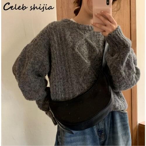 SHIJIA Thicken Gray Sweater Woman Autumn Winter New Fashion Knitted Korean Tops Long Sleeve Japan Twist Jumper Female Fall