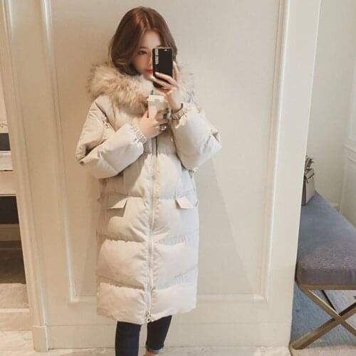 Winter Coat Womens Long Hooded Large Size Loose Down Cotton Coat Ladies Winter Warm Jacket Parker Coat Bread Service A560
