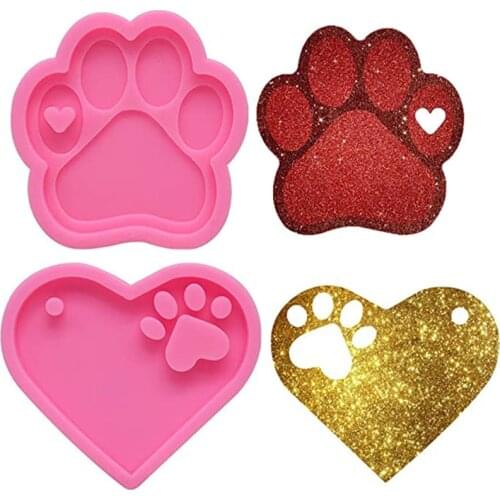 1/2PCS Love Heart Bear Paw Keychain Casting Silicone Mould DIY Crafts Jewelry Pendant Making Tools Crystal Epoxy Resin Mold