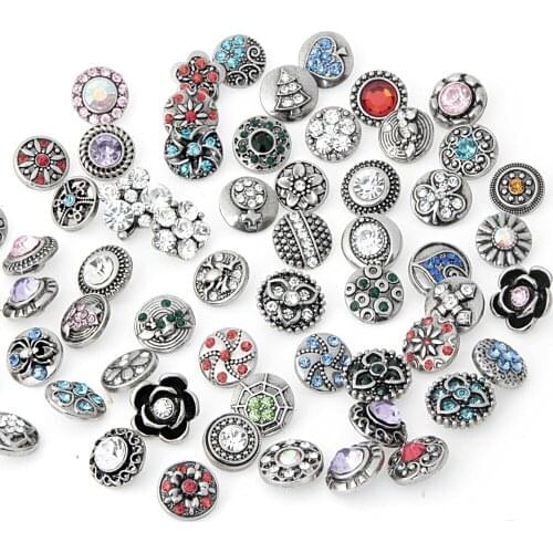 12mm Wholesale 60pcs/lot Mixed Metal Snap Button Jewelry DIY Alloy Colored Rhinestone Button Snaps fit Leather bracelet Jewelry