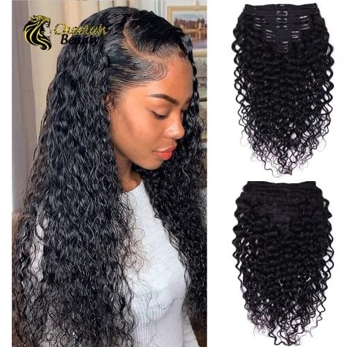 Water Wave Clip ins Hair Extension CheetahBeauty Clip-in Full Head 8pcs/Set Human Hair Wet and Wavy Clip in Human Hair Extension