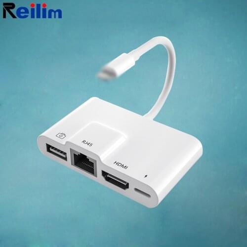 Hub RJ45 Ethernet HDMI to lightning Adapter for iPhone11Pro/iPad,OTG USB Camera Reader wired internet charging converter iOS13