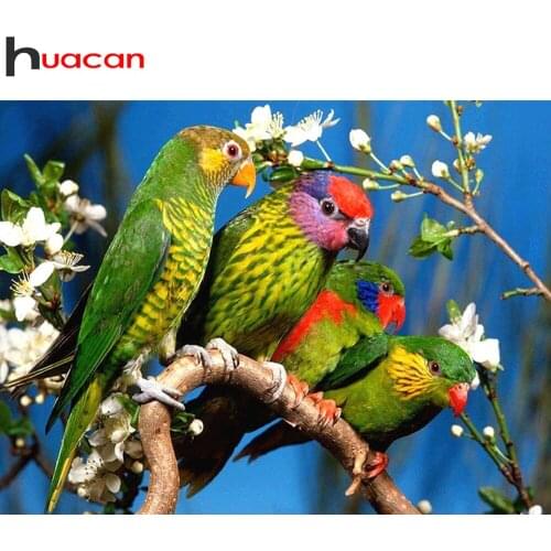 Huacan Diy Diamond Painting Parrot Cross Stitch Embroidery Animal Tree Flower Mosaic Home Decor Wall Stickers