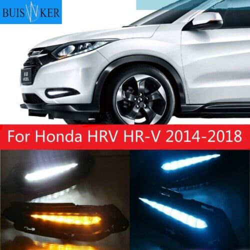 1 set Car-styling LED Daytime Running Fog Lights DRL With Turn Signals Yellow For Honda HRV HR-V 2014 2015 2016 2017 2018