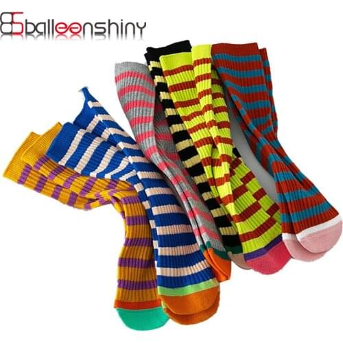 Balleenshiny 2021 New childrens Striped Color Matching Pile Socks Knee High Kids Sports Casual Socks Cotton Long Sock for 1-8Y