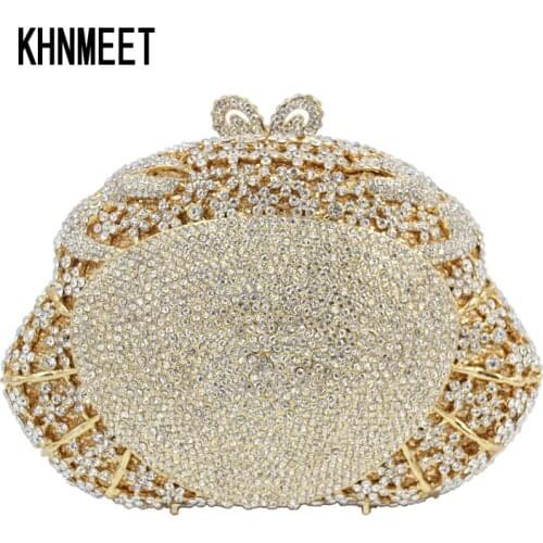 Brand Designer Luxury Crystal Evening Purse Wedding Bag Red Champagne calabash Shape Clutch Bag SC622