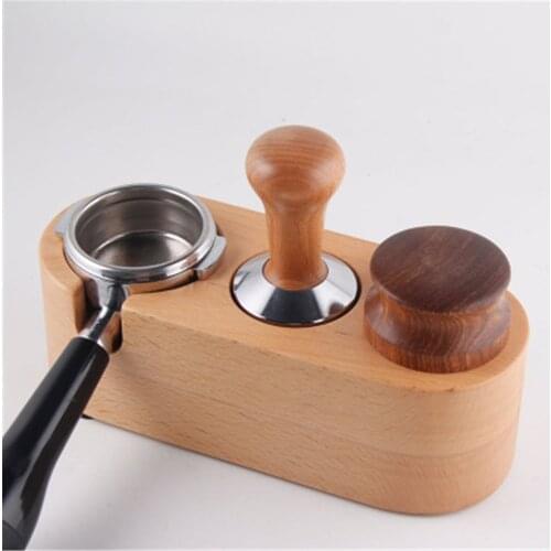 58/53/51MM Coffee Tamper Holder Coffee Brewing Hammer Pad Solid Wood Anti-skid Tamping Holder Beech Press Powder Base Kitchen