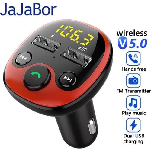 JaJaBor FM Transmitter FM Modulator Bluetooth 5.0 Handsfree Car Kit Audio MP3 Player Support TF Card U Disk Playback