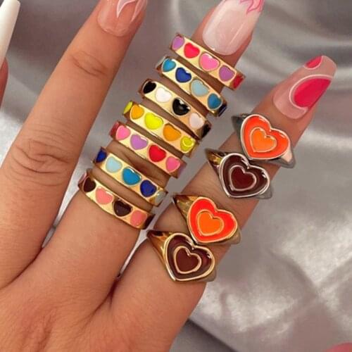 Flatfoosie 2019 Adjustable Lovely Red Heart Evil Eye Rings For Women Fashion Ladys Minimalist Gold Heart Evil Eyes Finger Ring
