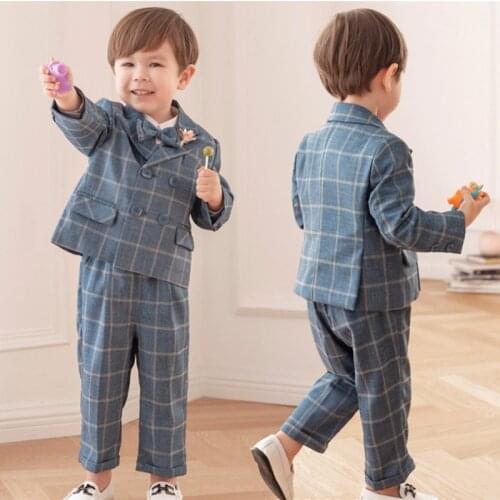 Children Suit 2021 Gentleman Boys Long-Sleeved Blazer Pants Sets Kids Formal Wedding Party Outfits Boys Birthday Elegant Clothes