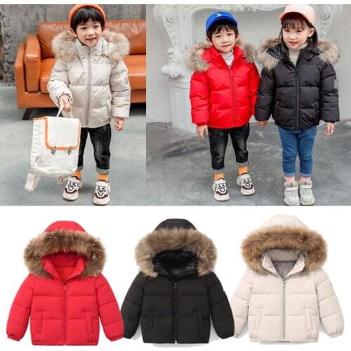 Winter Childrens' Jacket Fur Collar Hooded Coat Clothing Boys Girls Thicken Down Coat Warm Costume For 2-10 Years