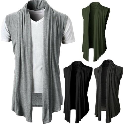 New Personality Solid Color Wild European and American Mens Casual Sleeveless Casual Knitted Cardigan