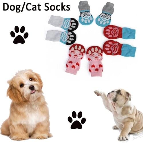 4pcs/set Pet Socks Cat Puppy Socks Pet Supplies Footwear Pet Products Cat Dog Supplies Non Slip Socks Cute Indoor Boots Socks