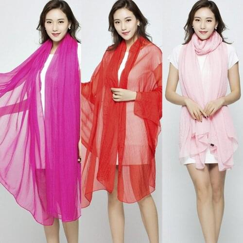 Summer Oversized Solid Color Sunscreen Chiffon Silk Scarf Seaside Beach Towel Shawl Female Gauze Korean Scarf Бандана Женская