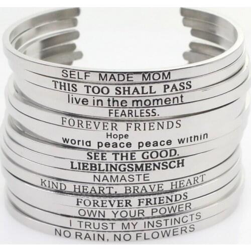 Wholesale Random 10pcs Style1 Stainless Steel Bangle Engraved Inspirational Quote Stamped Cuff Mantra Bracelets For Men Women