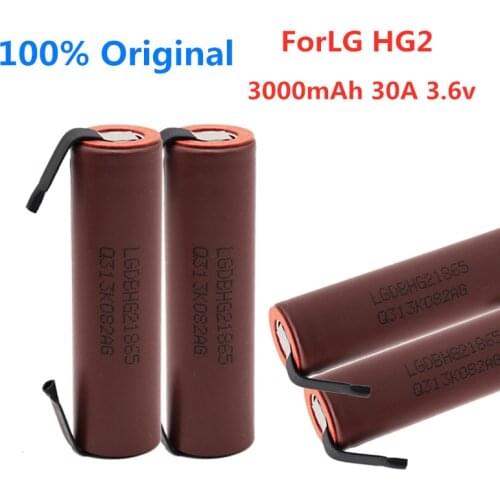 Original ForLG HG2 3000mAh battery 3.6v 18650 battery with strips soldered battery for screwdrivers 30A high current+DIY nickel