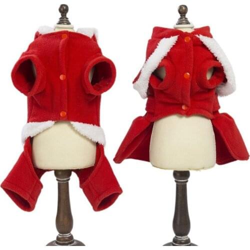 Pet Dog Autumn Winter Cotton Warm Christmas Style Coat Four-Legged Red Festival Dress Up Clothes For Small Medium Dog Cat