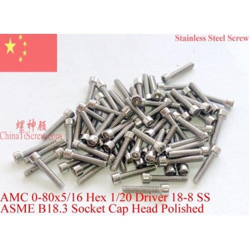 Stainless Steel screws 0-80x5/16 Socket Cap Head Hex 1/20 Driver 18-8 SS ROHS 100 pcs