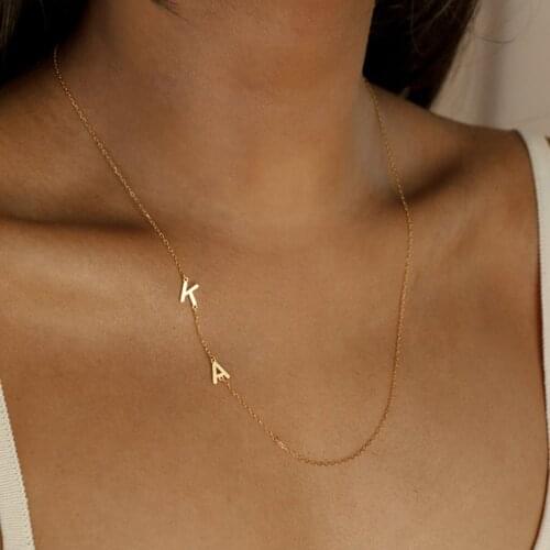 HUHUI Custom Sideways Initial Letter Necklace Personalized Stainless Steel Gold Color Necklace Women Jewelry Anniversary Gift