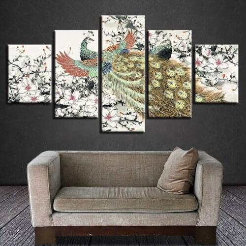 Full diamond embroidery Peacocks And Flower Diamond Painting 5 Panel Full drill Square Round Mosaic diamond picture Phoenix FS59