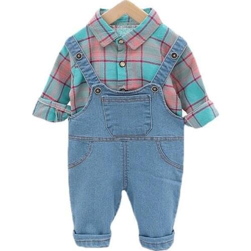 New Children Sportswear Autumn Baby Girls Clothes Boys Cotton Shirt Strap Pants 2Pcs/Sets Toddler Casual Costume Kids Tracksuits