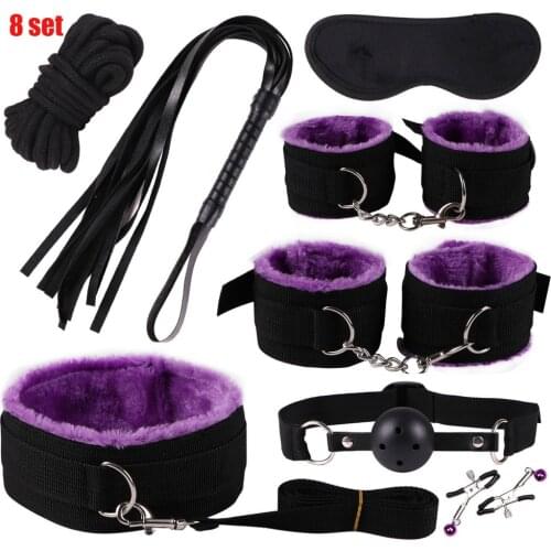 Adult Sex Toy for Couples Exotic Accessories Nylon Sex Bondage Set Sexy Lingerie Handcuffs Whip Rope Anal Vibrator
