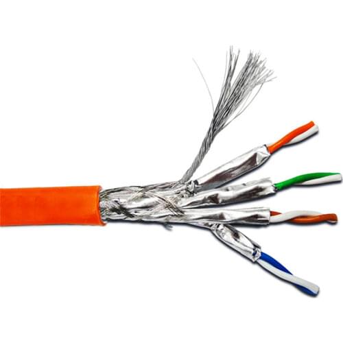 Cat7 SFTP Installation Cable 23AWG 0.57mm Pure Copper Wires Double Shield Cat 7 Ethernet Network Wire LSZH 10G 600MHz Orange