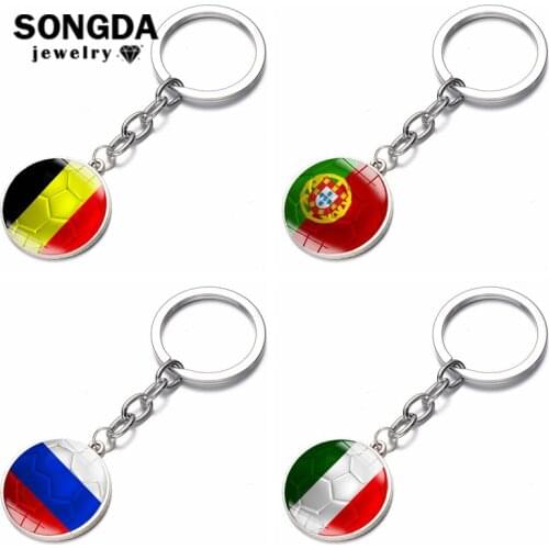SONGDA 2018 Football Game Flag Logo Glass Cabochon Pendant Keychain Italy Belgium Russia Portugal Soccer Flag Countries Lovers