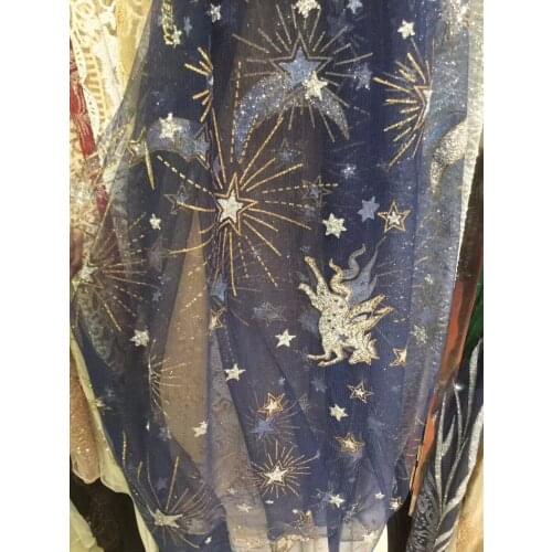 Special french net embroidered lace fabric SYJ-1116127 with glitter for party dress top sale glued glitter lace fabric