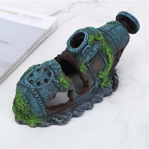 Water Plants Aquarium Shipwreck Simulation Reptiles Safe Fish Tank Shipwreck for Aquarium
