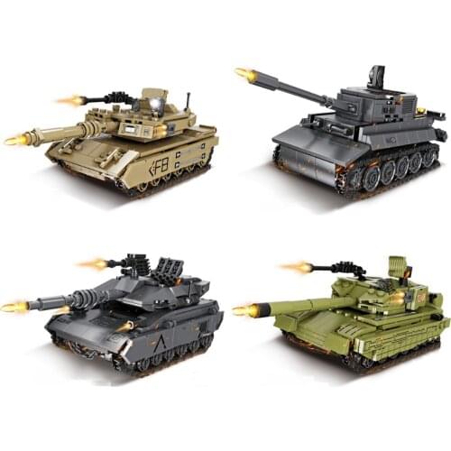 World War II 2 Military 99A Tiger Heavy Tank M1A2 Merkava Arms Chariot Building Blocks Army Classic Accessories Model Kids Toys