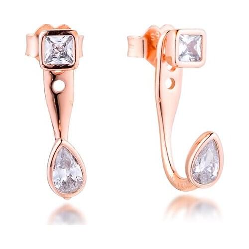 Rose Geometric Shapes Stud Earrings 100% 925 Sterling Silver Jewelry for Women Free Shipping
