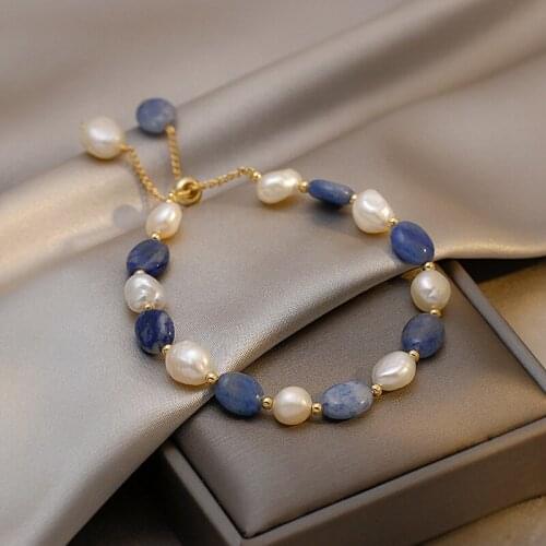 Blue Aventurine Jade Freshwater Pearl Crystal Bracelet Female Korean Fashion Simple Temperament Charm Bracelet Jewelry