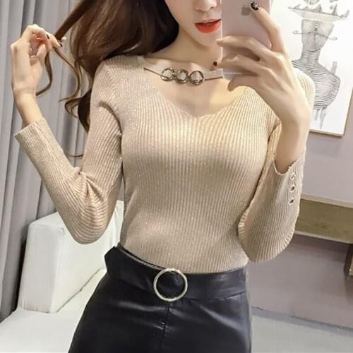 Bright Silk Knit Sueter Feminino Ladies Sweater Vetement Femme 2021 Spring Autumn Fashionable Casual Long Sleeve Top Female